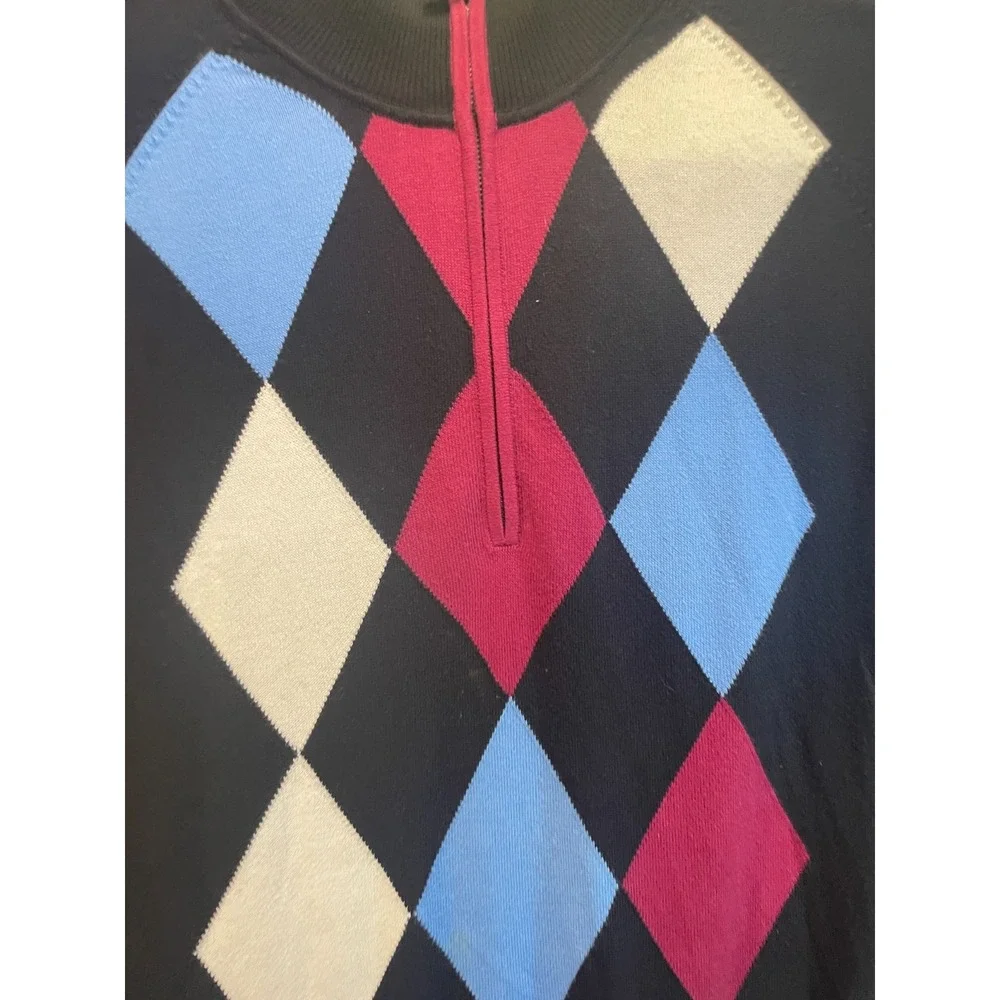 Cutter &‎ Buck Argyle Quarter Zip Sweater Navy Cotton Pullover XL